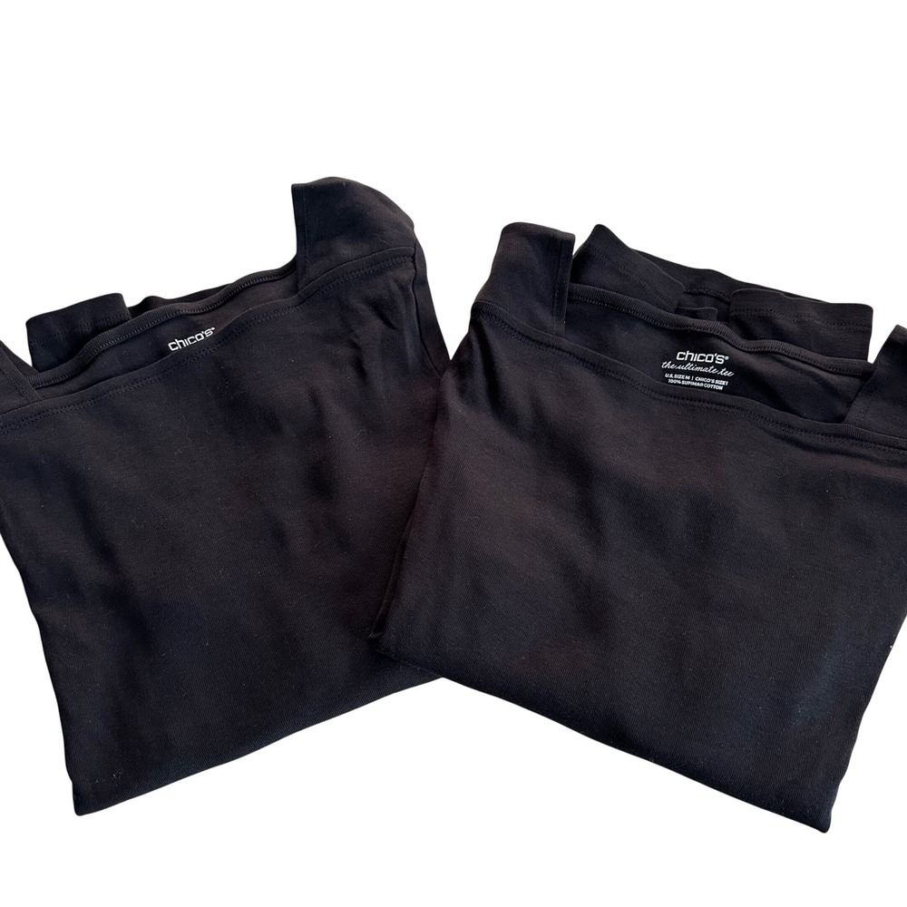 Chicos The Ultimate Tee‎ Black Supima Cotton Bateau Neck 3/4 Sleeve Top Size 1 M